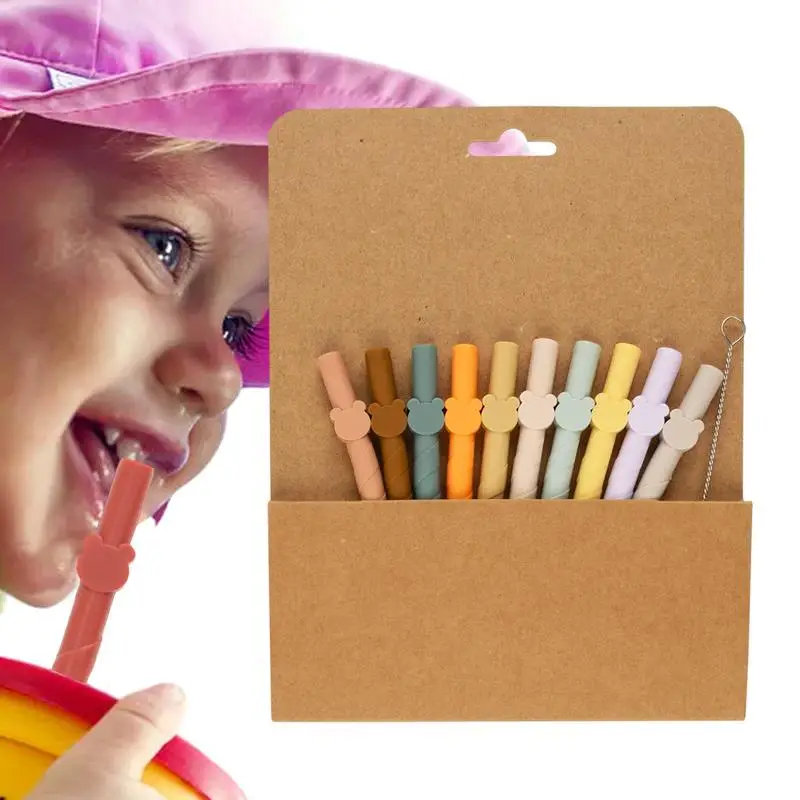 

Reusable Silicone Straws 10PCS Reusable Straws Kit For Toddler Multi-functional Complementary Food Straws For Picnic Home
