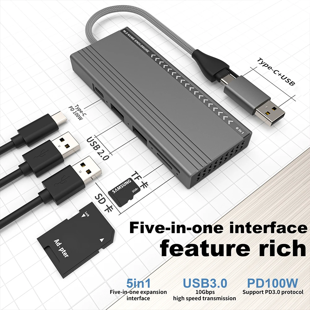 M.2 NVMe/SATA ϵ ̺ ̽, USB C ŷ ̼, 10Gbps ָ Ʈ ̺, 2 USB 2.0 Ʈ, SD/TF ī , PC ƮϿ