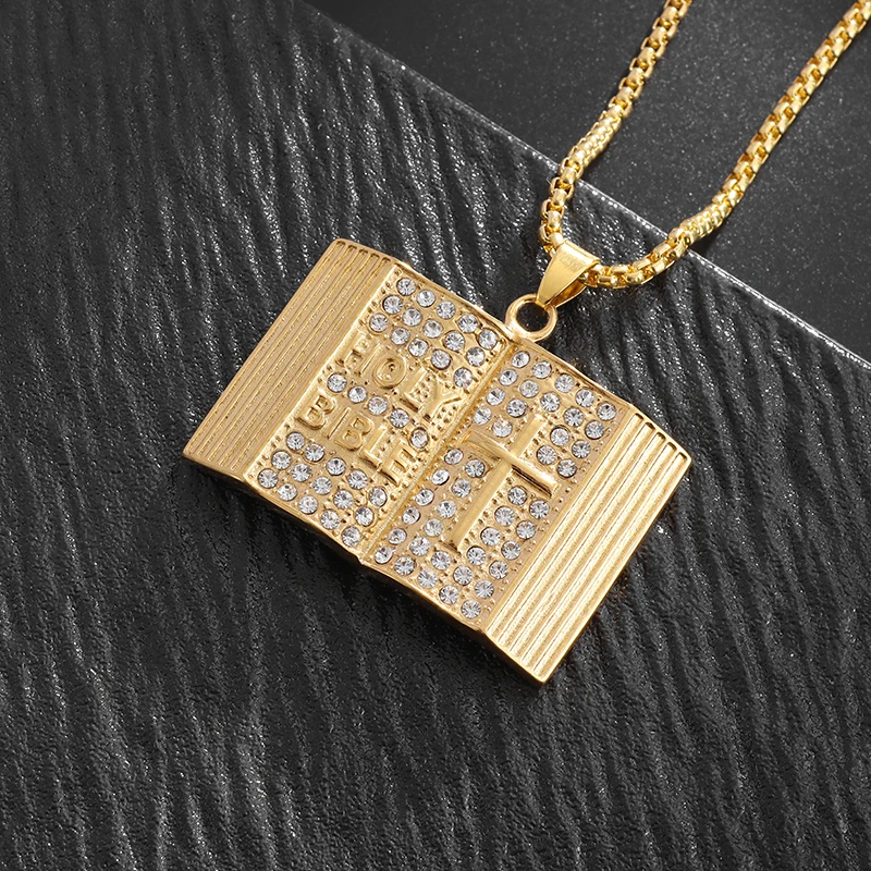 

European and American Fashion Bible Gold Pendant Temple Book Necklace Men's and Women's Jewelry Gifts