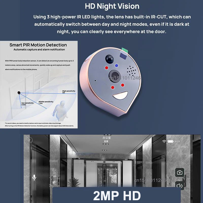 New Tuya Smart WiFi Video DoorBell 1080P Eye Peephole Camera 5000mAh 2MP Audio Intercom 4.3 PIR Infrared Alexa Call Door Viewer