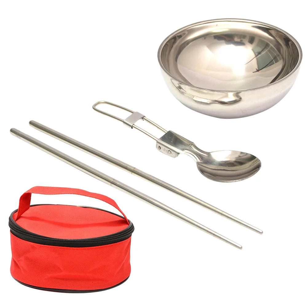 

Camping Utensils Foldable Tableware Travel Folding Spoon Picnic Bowl Stainless Steel Flatware