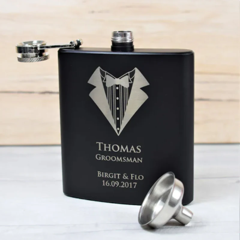 

7 Oz Personalised Engraved Black Hip Flask Best Man Hip Flasks Wedding Gifts for Groomsmen Whiskey Hip Flask
