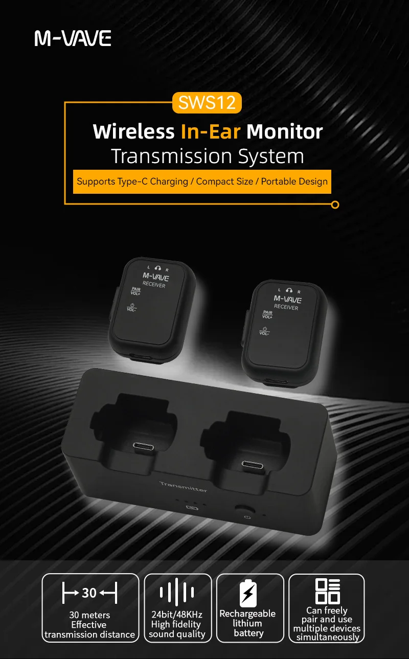 M-VAVE WP-12 2.4G Wireless Earphone Monitor System Wireless System Transmitter Receiver Guitar Accessories