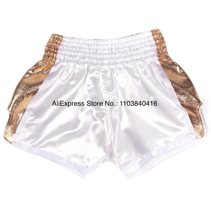 Boxing Shorts Child Women Men's Muay Thai Shorts Satin Plain Kickboxing Fight Pants Gym Martial Arts Training Clothes Gold Black boxing shorts