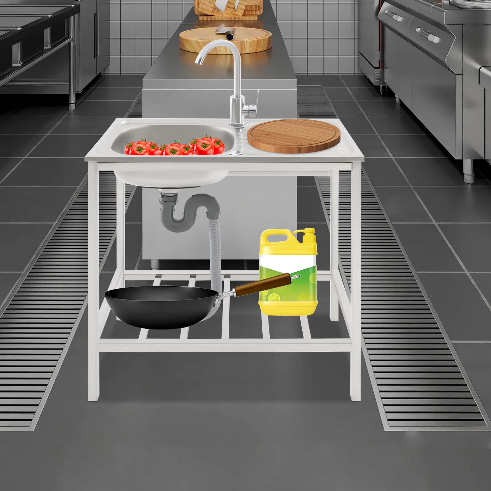 29.5*15.7*29.5in Kitchen Single Bowl Sink Free Standing Sink with Operation Countertop and Bottom Shelf 360° Adjustable Faucet - Image 3