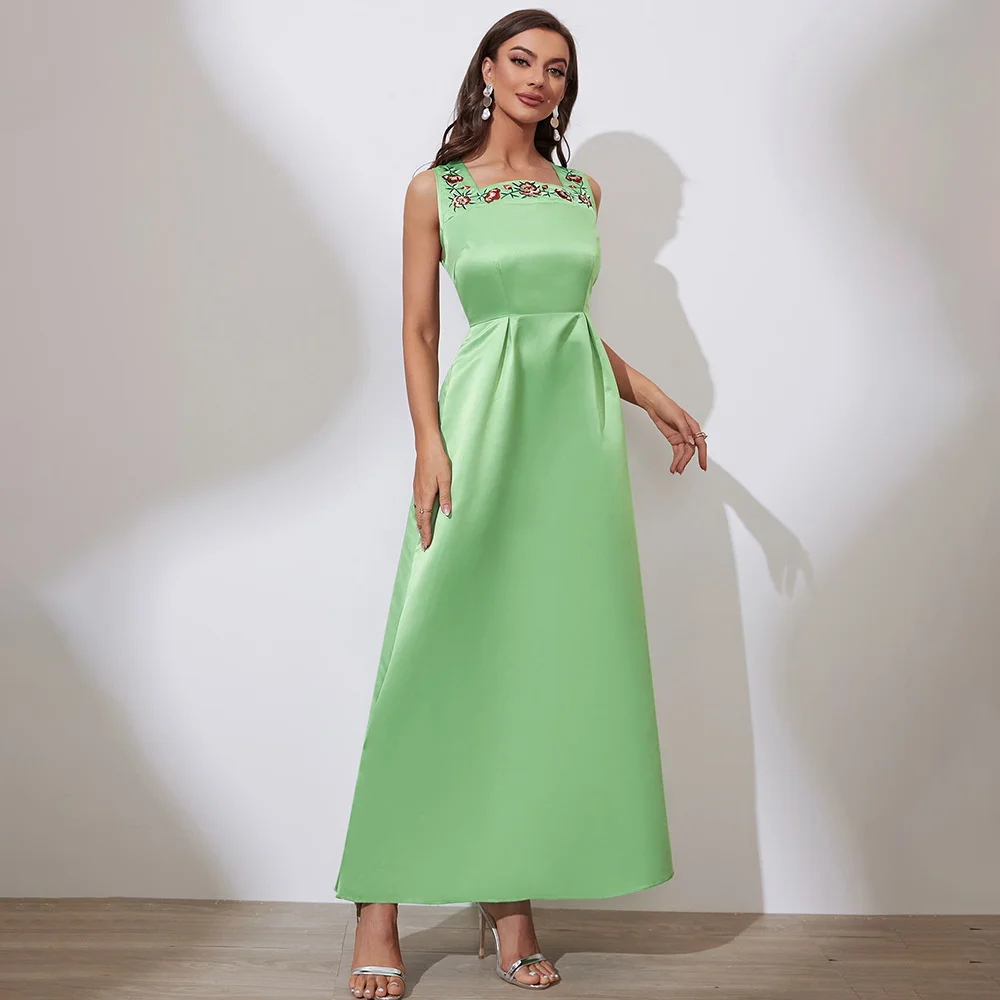 

Hot Sale 2023 New Sleeveless Square Neck High Waist A-line Skirt Long Catwalk es Summer Dress Woman