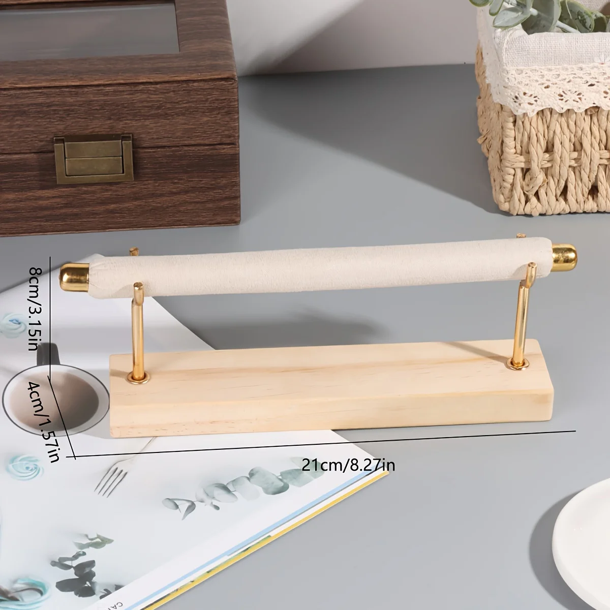 Ring Display Stand with Detachable Metal Frame - Wooden Base Jewelry Storage Box, Suitable for Rings, Watches, and Accessories