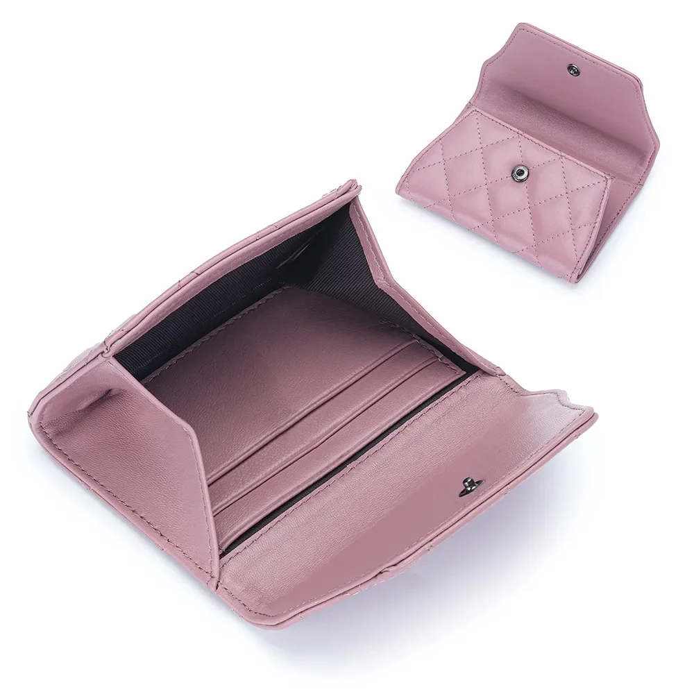 Luxury Quilted Genuine Leather Card Holder Credit Card Holder Small Compact Wallet Coin Purse Business Card Holder for Women