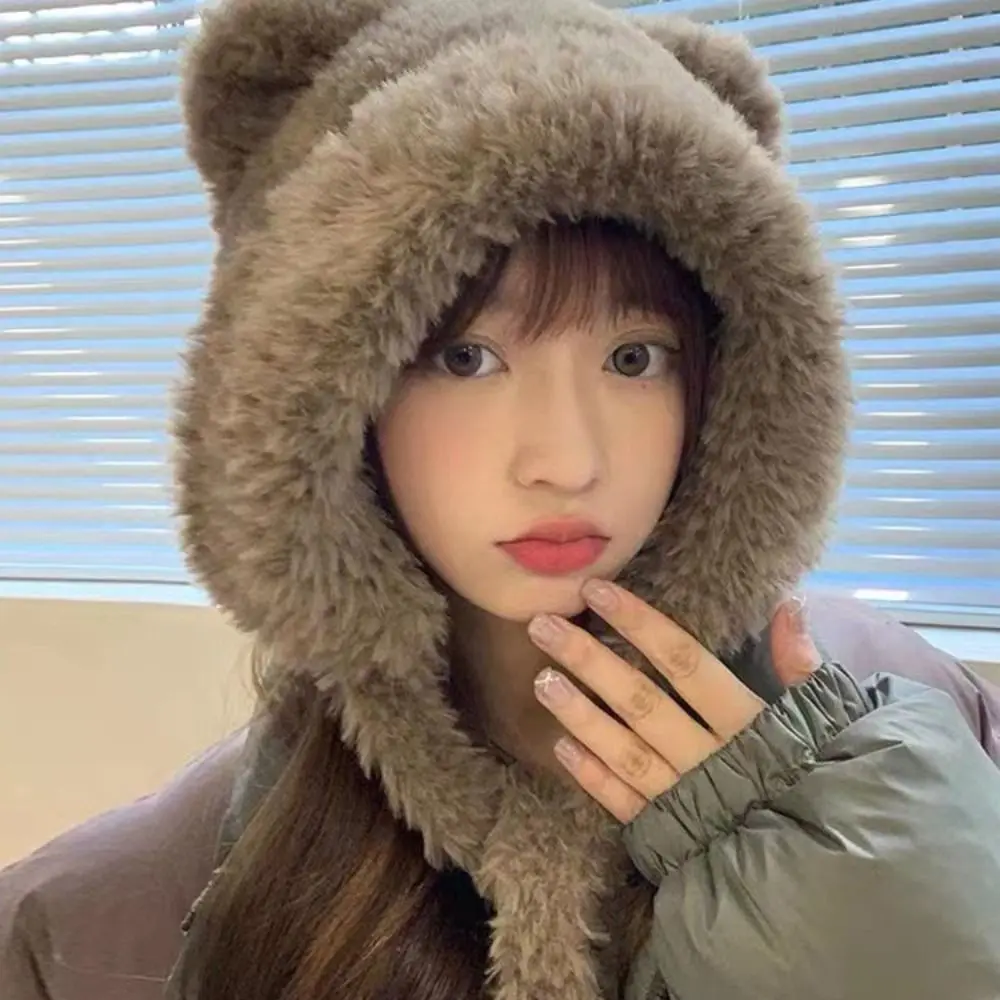 

Japanese Niche Knitted Cap Cute Bear Ear Y2K Hip-hop Cap Autumn Long Strap Ear Protection Hat Women
