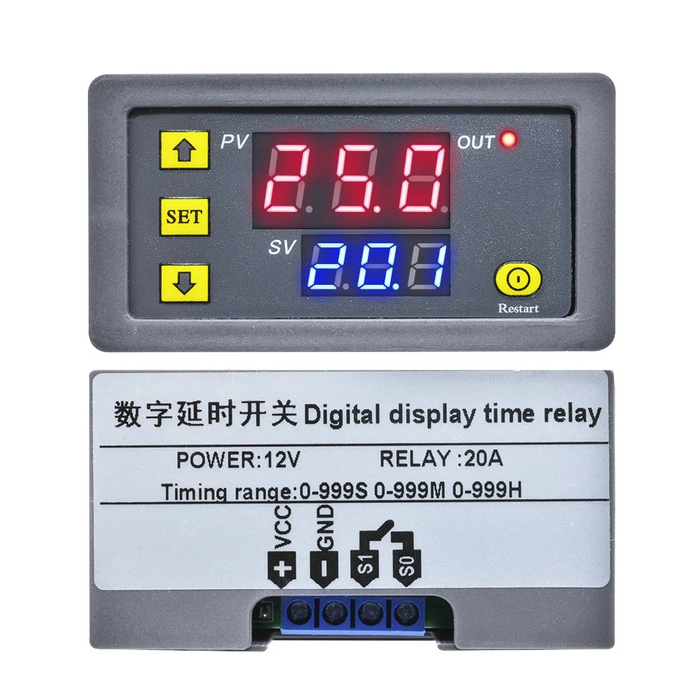 

DC12V 20A Digital Time Delay Relay Module Cycle delay Timer Red Blue Dual LED Display Timing Relay Switch for Auto Car