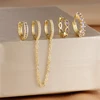 4pcs Fashion Colorful Zirconia Chain Earrings Set for Women Two Hole Round Circle Curvy Gold Color Hoop Earring Wedding Jewelry 5