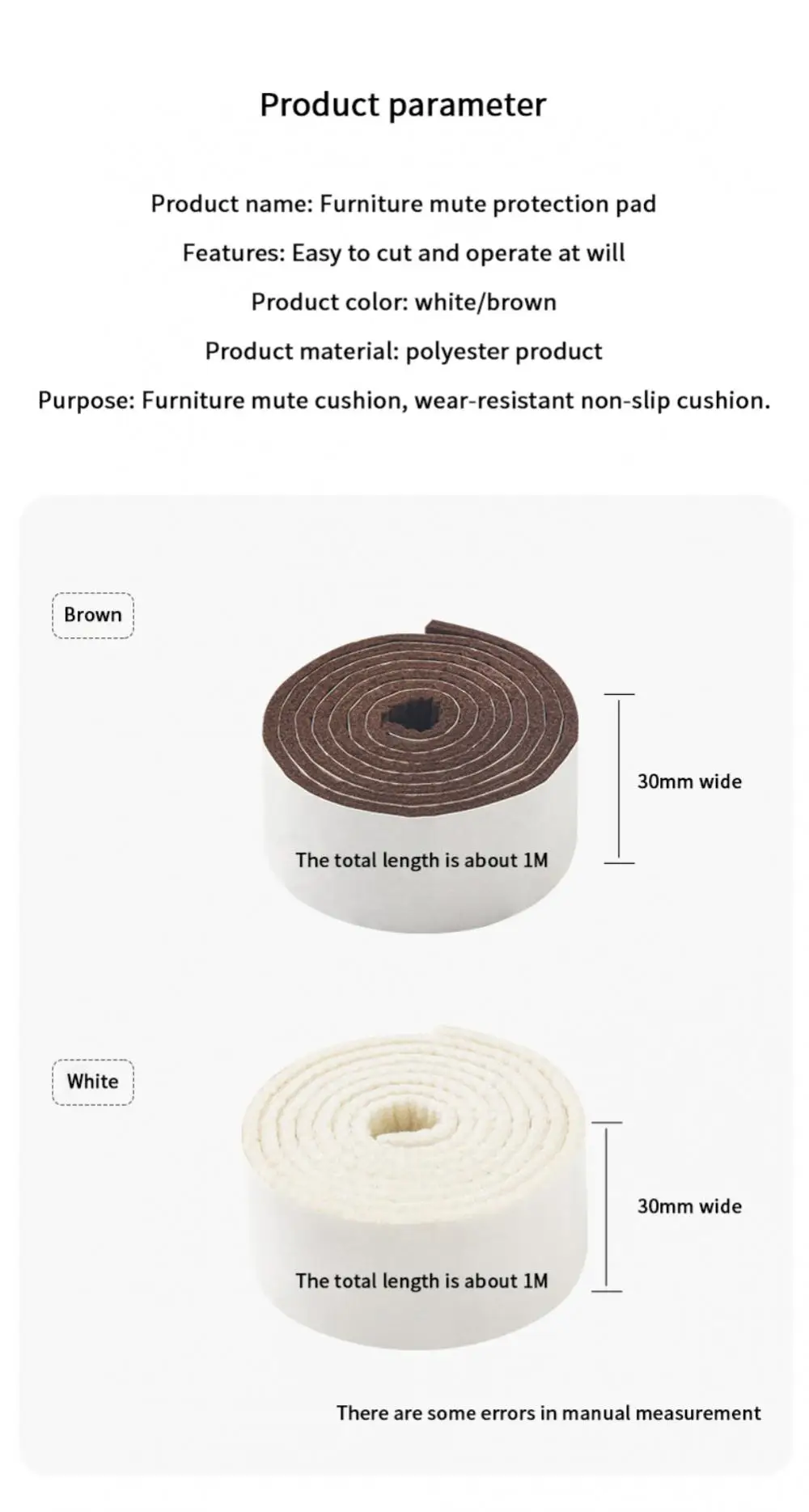 Description Picture 4 of itemSelf Adhesive Chair Leg Felt Pads Protectors Anti-slip Furniture Feet Pads for Hardwood Floors Freely Crop White/brown