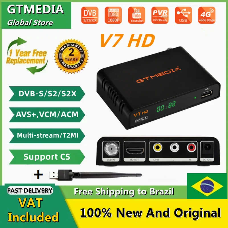 Supporto Ricevitore Satellitare Gtmedia V7 Hd Dvb-S/S2/S2X Avs + Biss Auto Roll Full Powervu Vcm/Acm Usb Wifi Decoder Originale Ufficiale