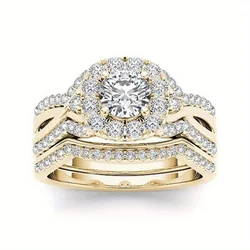 18K Gold Plated Band Finger Ring Inlaid Shiny Zircon For Women & Girls Daily Wear