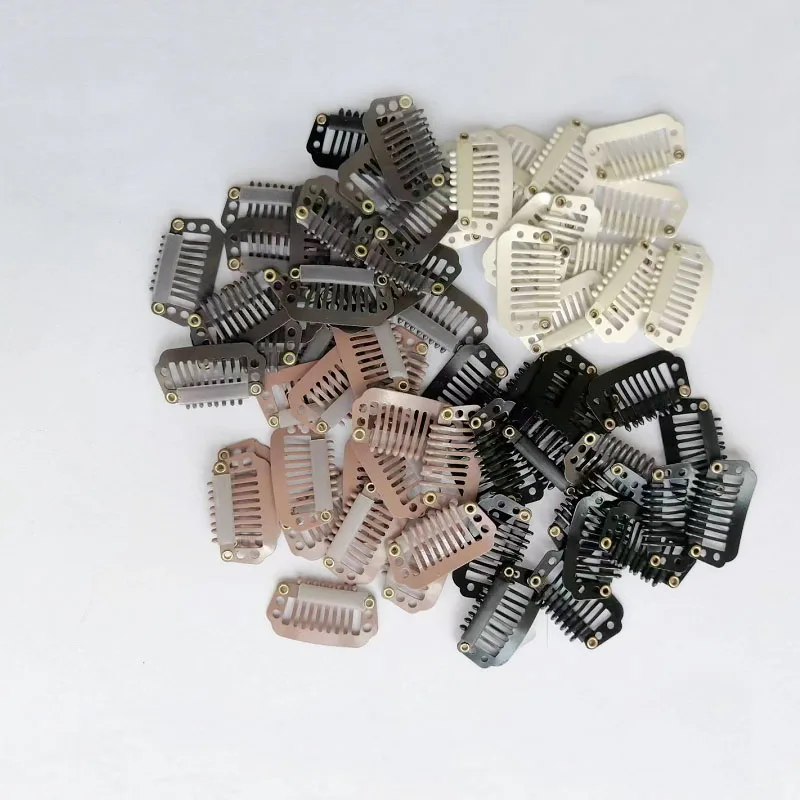 Clip-In Hair Extension Wig Clips para cabelo humano, Bangs Snap, pente de metal para fechamento, 20pcs