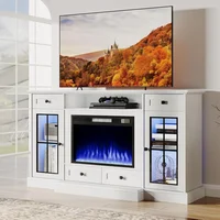58” Fireplace TV Stand, TV Table for TVs up to 65 Inch, Entertainment Center with 23" Electric Fireplace, Glass Doors 1