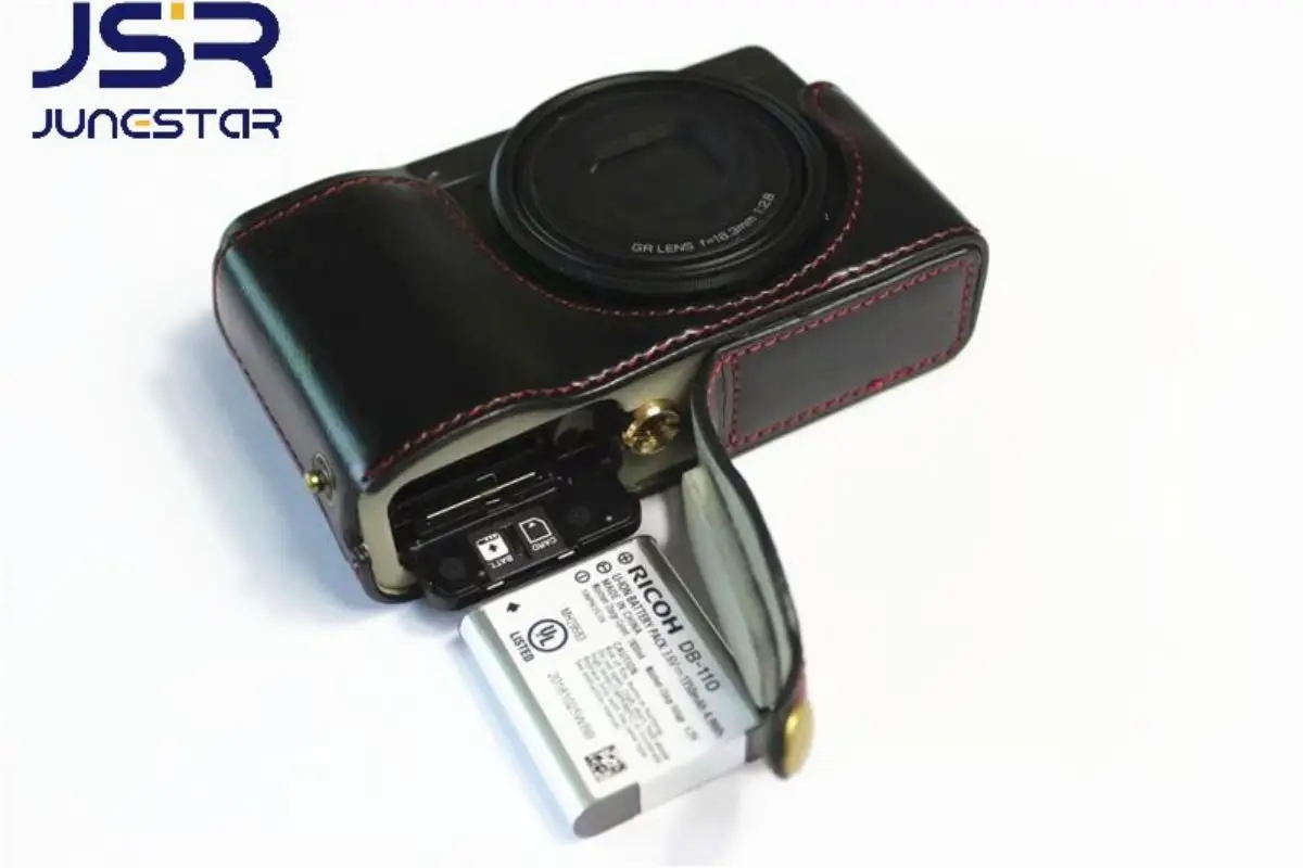 Custodia In Pelle Pu Mezza Custodia Camere Per Ricoh Griii Gr3 Gr-3 Con Apertura Della Batteria