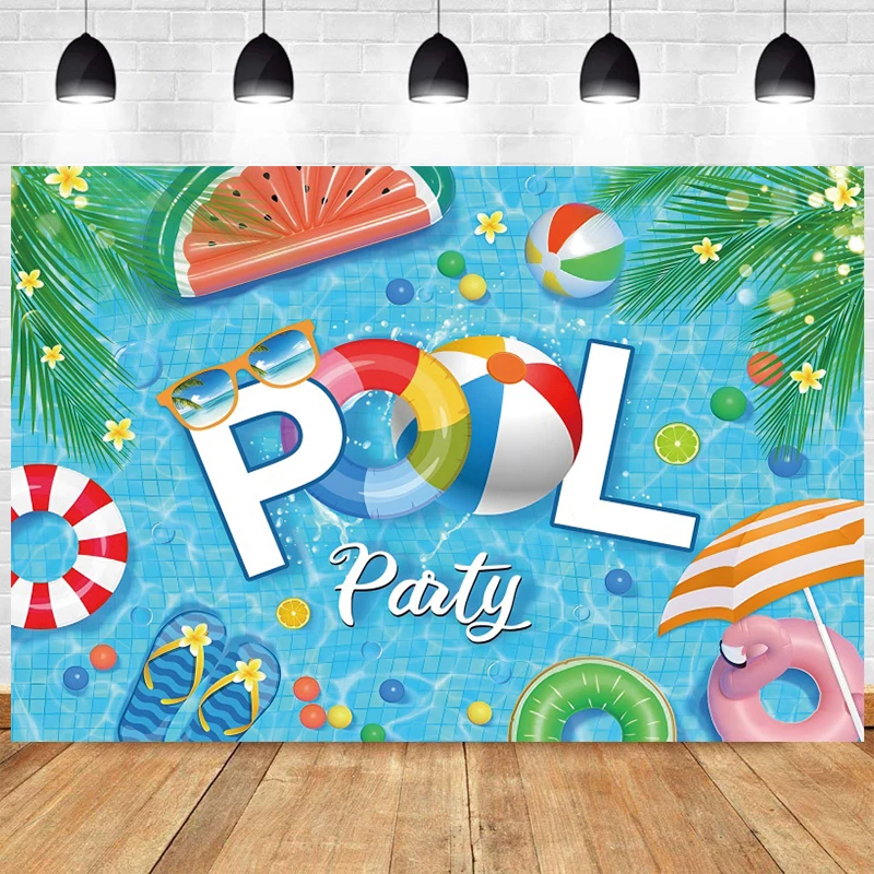 

Summer Pool Party Backdrop Happy Birthday Custom Swimming Ball Watermelon Photobooth Background Studio Props Decoration Banner