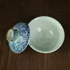 Chinese old porcelain Blue and white double happiness lotus covered bowl For kitchen 2
