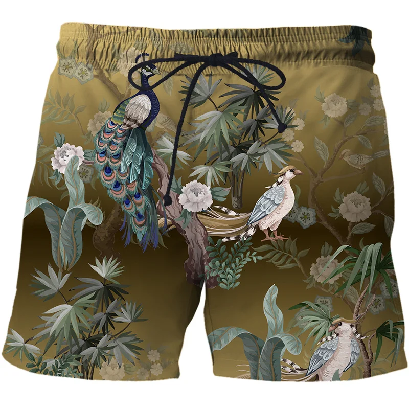 Summer Woods Peacock Short Pants Women Men 3D Printed Swimsuit Swim Trunks Beach Shorts Skateboard Sport Cool Gym Ice Shorts 5