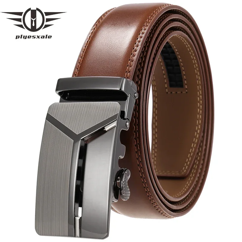

Ремень Plyesxale B444 мужской из натуральной воловьей кожи, деловой Повседневный Пояс для джинсов, черный темно-коричневый