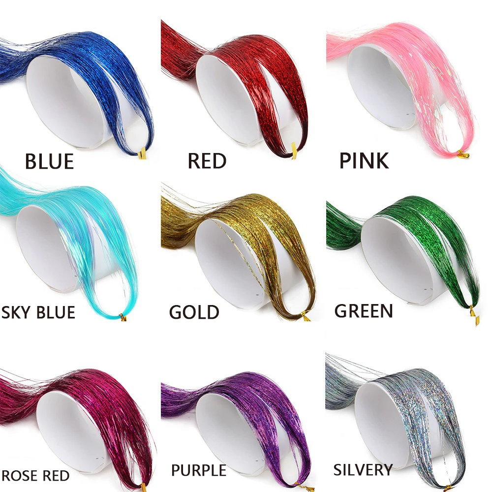 Shiny Sparkle Hair Tinsel Thin Colorful Rainbow Silk Hair Extensions Dazzles Women Hippie for Braiding Headdress