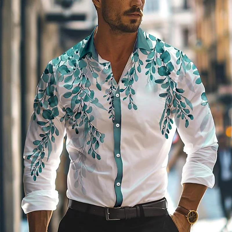 thumbnail image 1 of Camisa informal de negocios con estampado 3D para hombre, ropa de trabajo diaria, ropa de calle, camisa de tela elástica de manga larga con solapa de primavera y verano S-5XL, 1 of 5