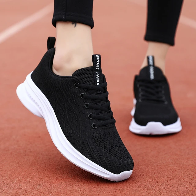 Lightweight Women's Sneakers Ladies Flats Lace Up Breathable Mesh Casual  Sports Walking Shoes Black Rubber Tennis Female Summer - AliExpress
