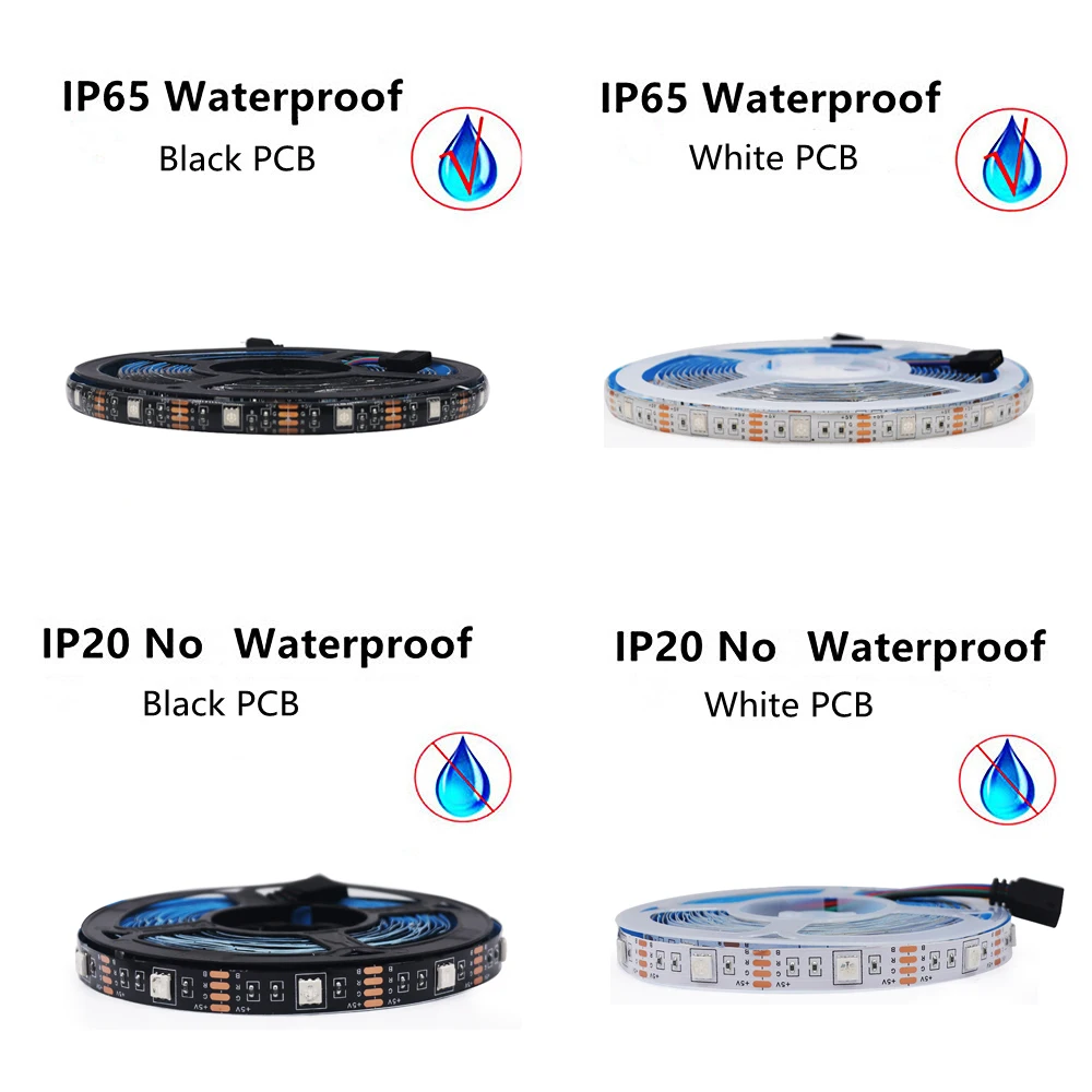 RGB LED Strip Light DC 5V 5050 Flexible LED Tape 50cm 1m 2m 3m 4m 5m 30Leds/m Lamp With 4pin Plug TV Backlight White/ Black PCB 3