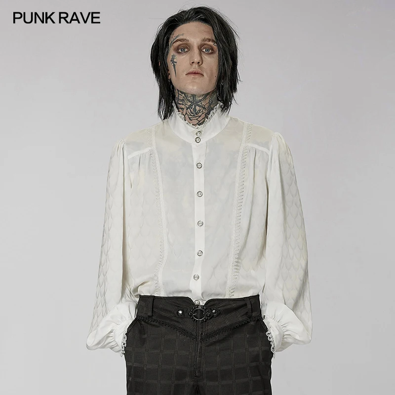

PUNK RAVE Men's Gothic Dress Shirt Gorgeous Mysterious Dragon Scale Loose Jacquard Shirt Vampire Stage Performance Costume