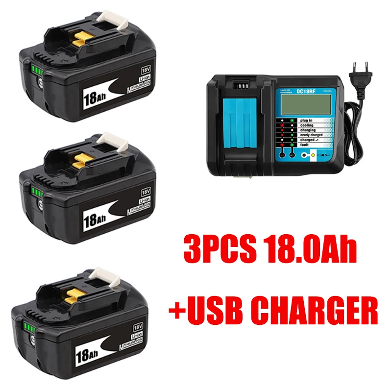

18V 18.0Ah Rechargeable Battery 18000mah LiIon Battery Replacement Power Tool Battery for MAKITA BL1860 BL1830+3A Charger