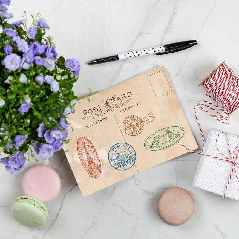 Clear Stamps 1Sheet Clear Stamp For Card Making City Postmark Stamp Postage Stamps Travel Postage Journey Pattern