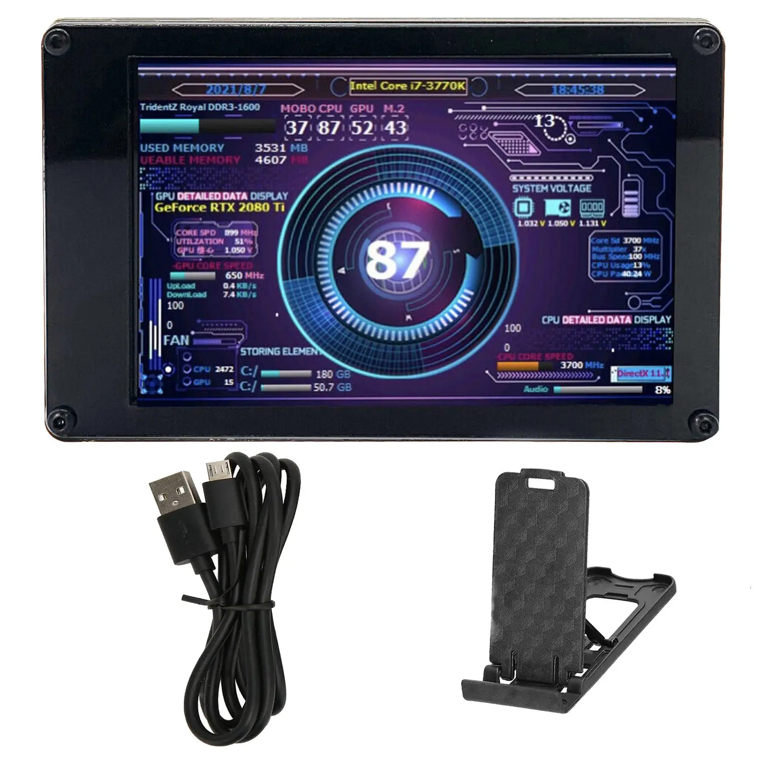 

AIDA64 Chassis Display 3.5-Inch IPS LCD Screen USB Computer Secondary Screen with Aluminum Alloy Case for Raspberry Pi