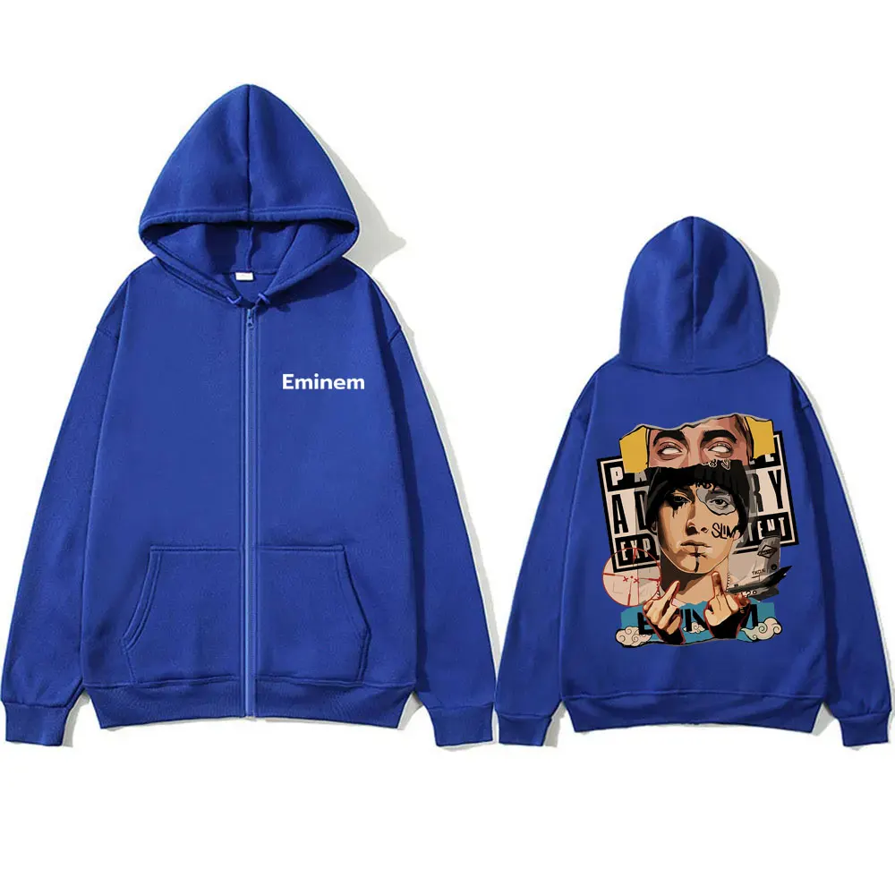 Rapper Eminem Slim Shady Graphic Zipper Hoodie Men Women Fashion Oversized Zip Up Jacket Men's Hip Hop Vintage Zip Up Hoodies