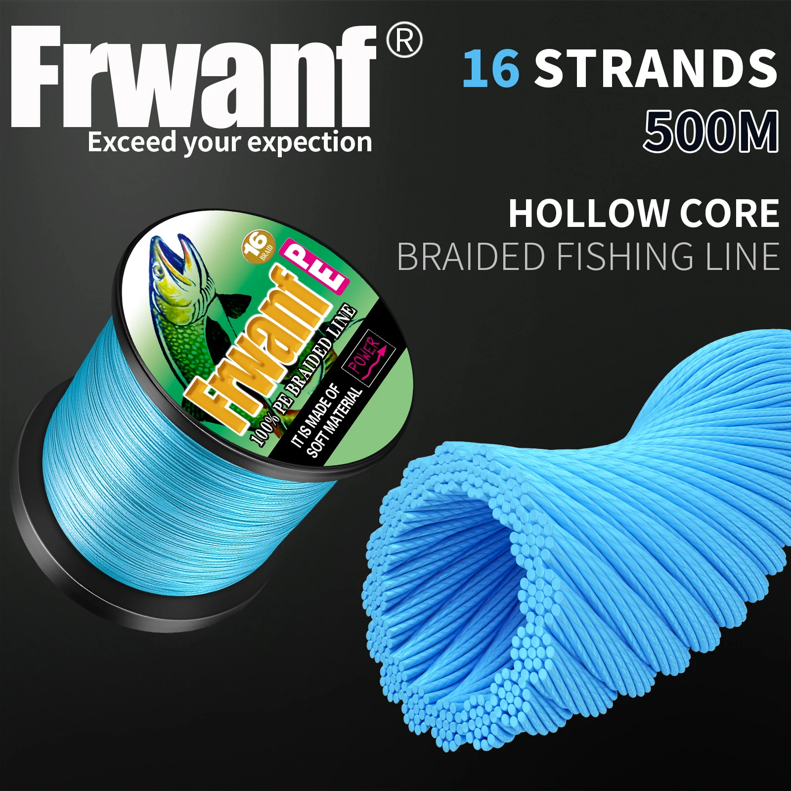 Premium 16-Strand Braided Fishing Line - Hollow Core, Abrasion Resistant PE for Freshwater & Saltwater
