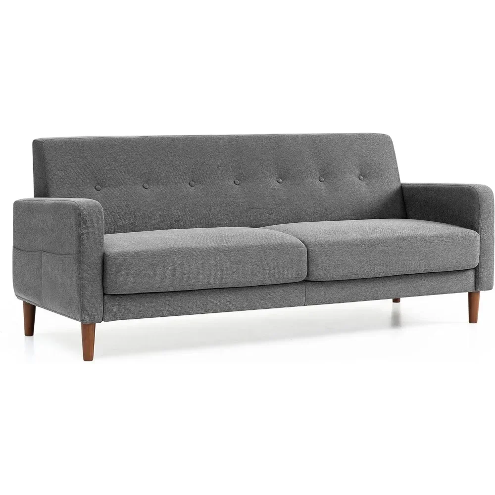 

Living Room Sofa,Mid-Century Modern Sofa,Couch with Armrest Pockets, Tufted Linen Fabric, Dark Heather Grey