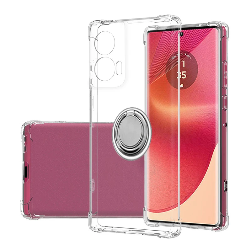 Premium Shockproof Silicone TPU Phone Case with Back Ring Holder for Motorola Edge 50 Fusion 5G (2024) 6.7