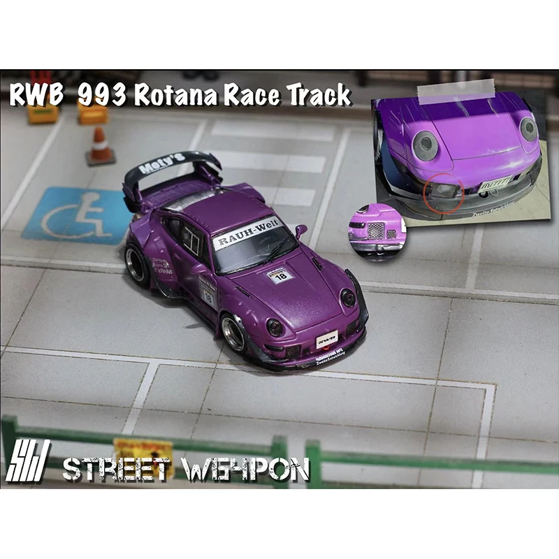 SW In Stock 1:64 RWB 993 Rotana Race Track Diecast Diorama