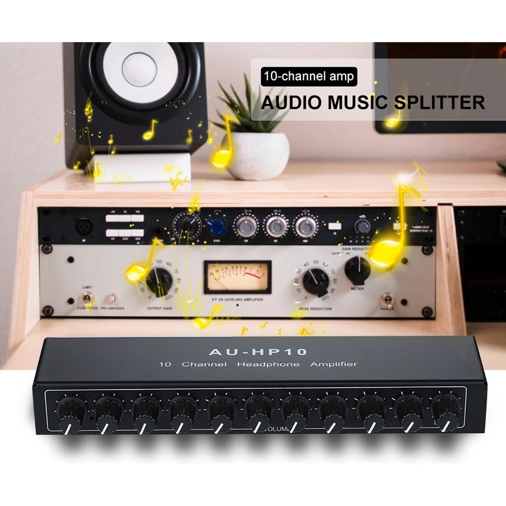 AT82-AU-HP10 10채널 스테레오 헤드폰 앰프 오디오 1입력 10출력 프리앰프 독립 제어 NJM4556A DC12-24V
