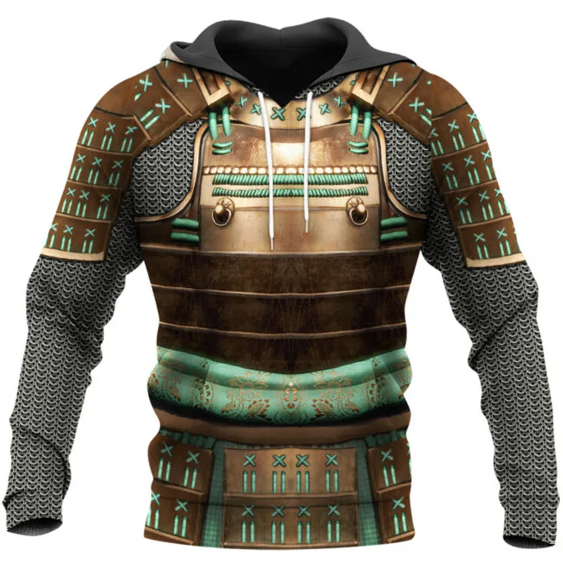 New Samurai Armor 3D Print Hoodie Skull Art Series Zipper Hoodie Casual Hip Hop Element Sweatshirt