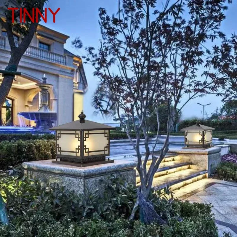 

TINNY Outdoor Electricity Post Lamp Vintage Creative Chinese Brass Pillar Light LED Waterproof IP65 for Home Villa Courtyard