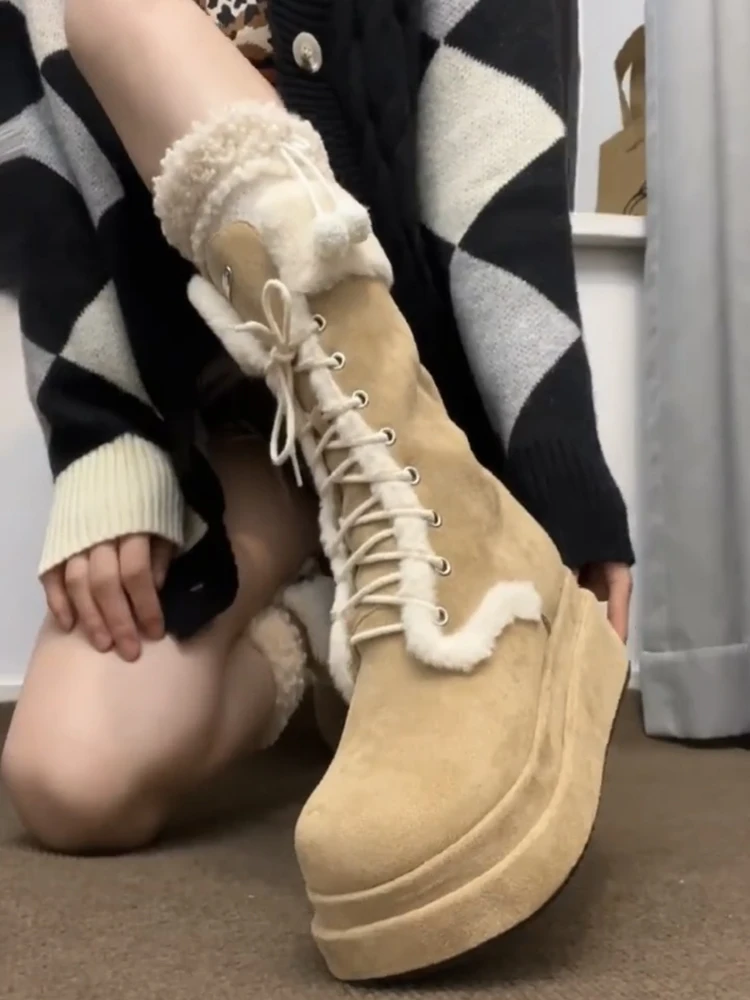 Warm and plush Martin boots with thick soles for women's 2023 new winter fur integrated fashion snow boots