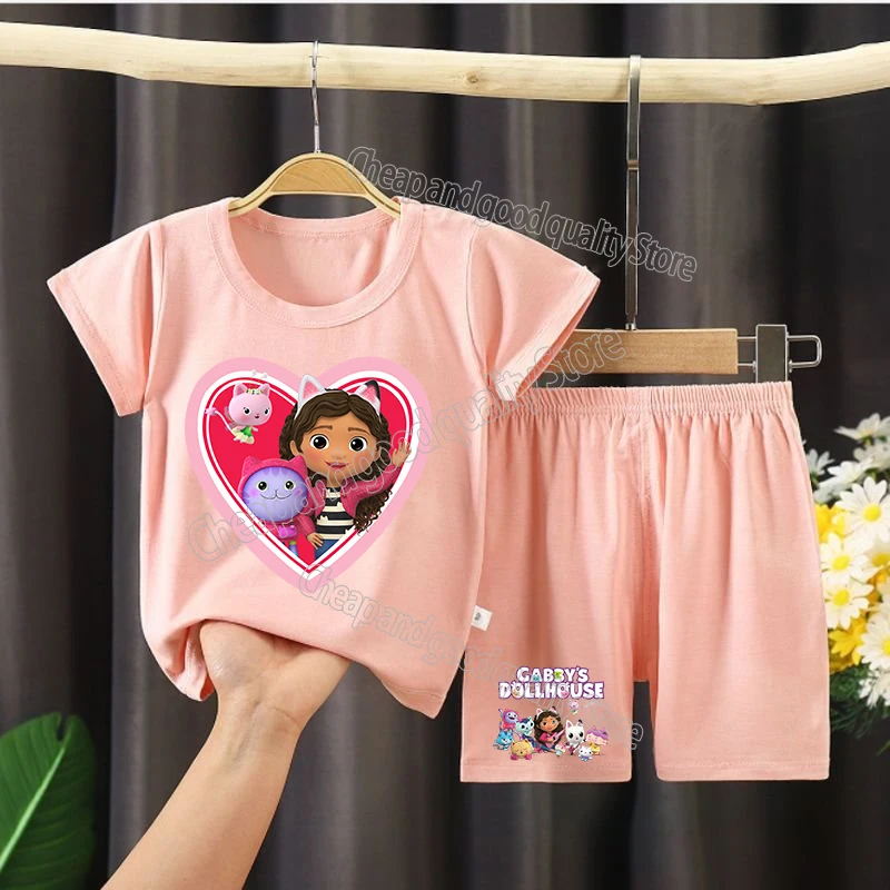 thumbnail image 1 of Gabbys-Conjunto de pijamas para niños y niñas, ropa de dormir de dibujos animados, con mangas, camisa de bebé, Tops, Verano, 1 of 5