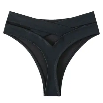 Women Sexy High Waist Swimming Briefs Solid Color Back Cutout Swim Trunks Bikini Bottom Swimwear Beachwear Brazilian Bikini 10