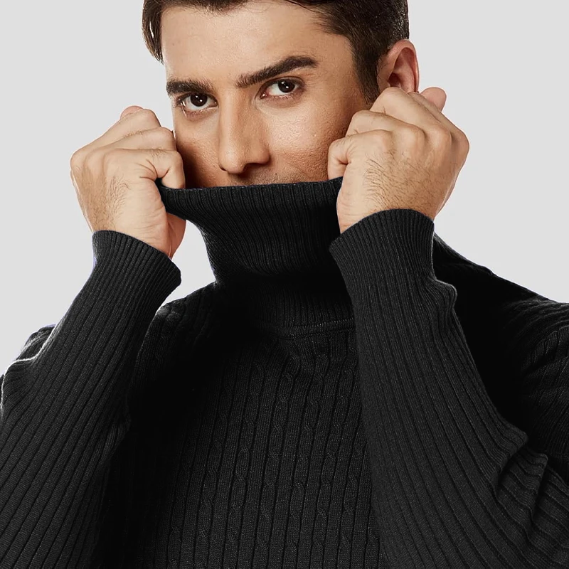 Animal Game Autumn Mens Knitted Turtleneck Sweater Slim Fit Long Sleeve Outdoor Pullover for Men Solid Trend Men Streetwear