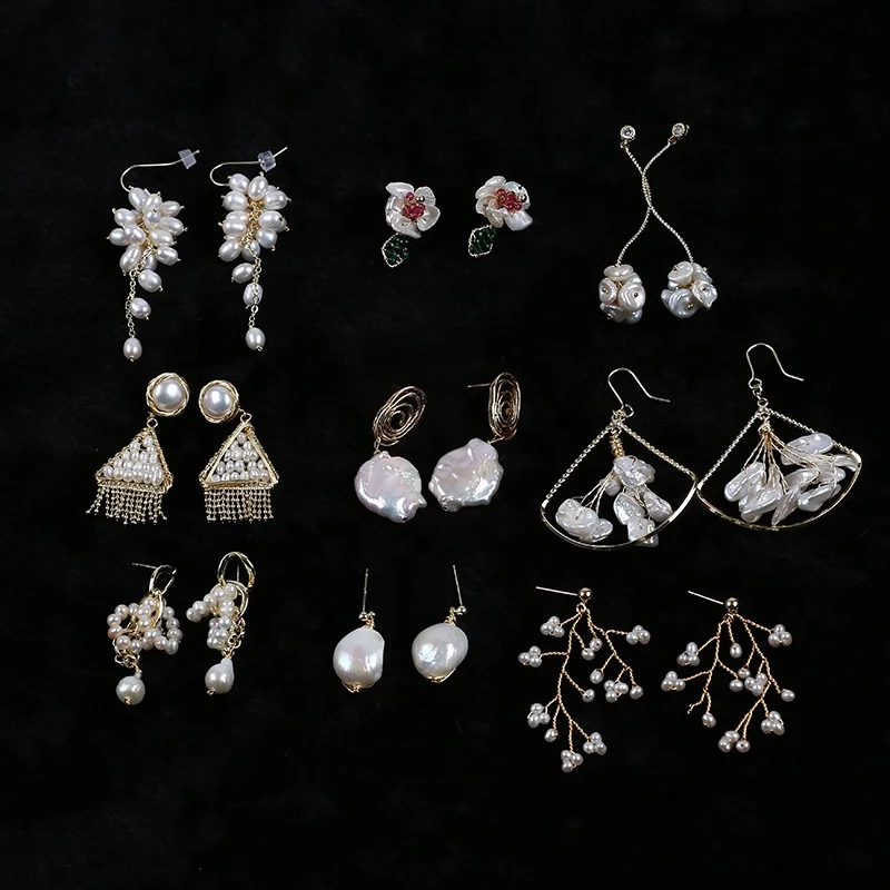 

New fashion long tassel baroque pearl drop stud women's earrings jewelry