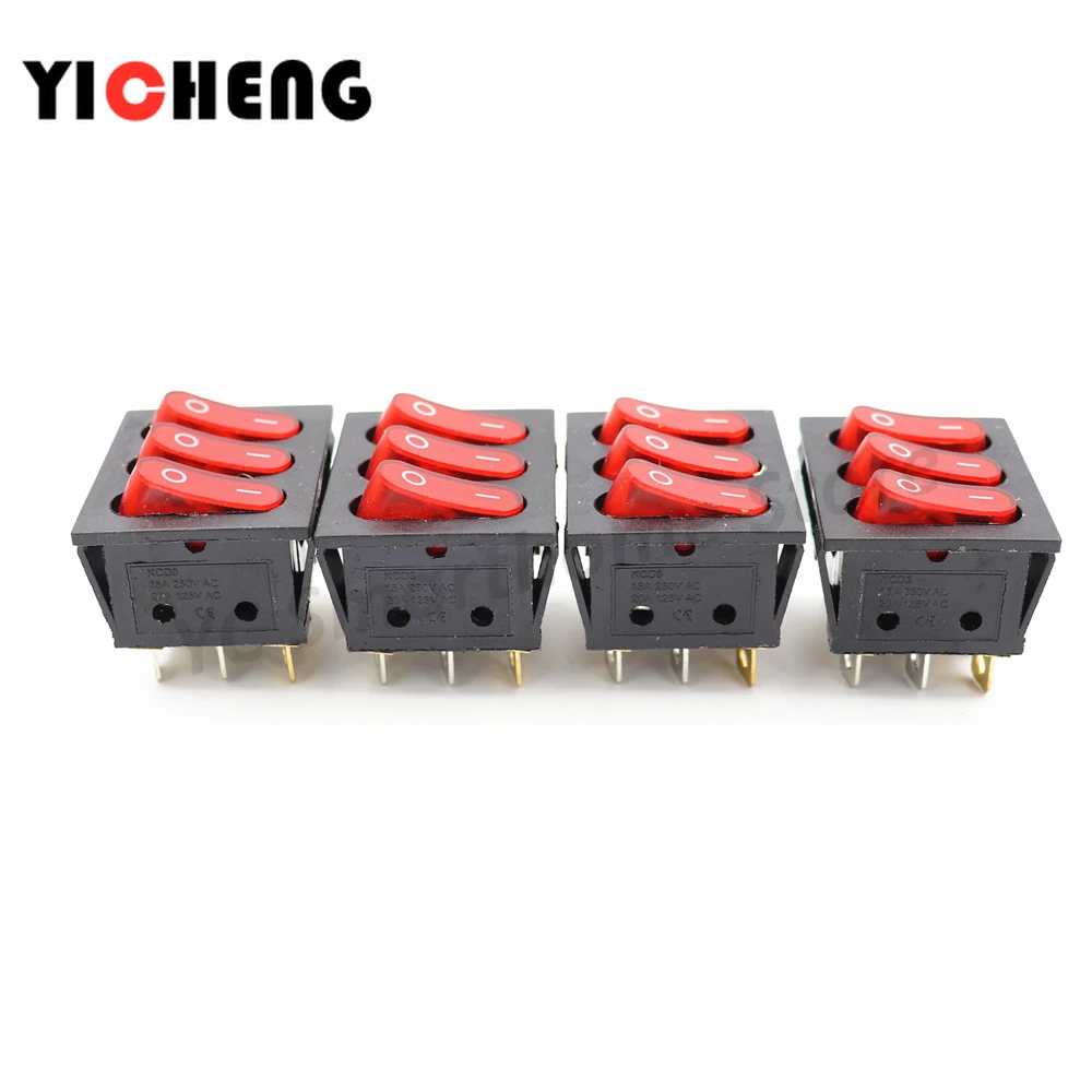 ON/OFF Triple Rocker Switch Three Way Red LED 9 Pin 16A 250V Car Van Boat  Switch