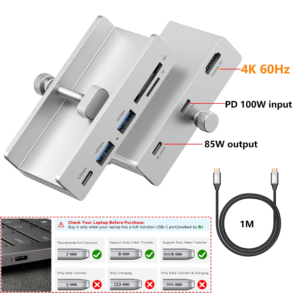 Aluminum 4-Port USB Hub with High-Speed Data Transmission and Power Supply