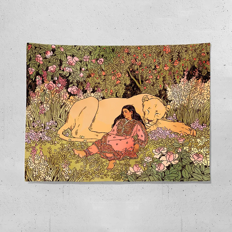 

Psychedelic Mysterious Forest Tiger Girl Tapestry Style Aesthetic Room Decor Print Wall Hanging Home Wall Bedroom Decoration