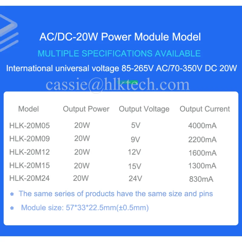 Hi-Link HLK-20M09 ACDC 집적 회로, 20M09, 20W ac-dc, 220V 9V, 2200mA 절연 스위치, 미니 전원 모듈 HLK-20M09